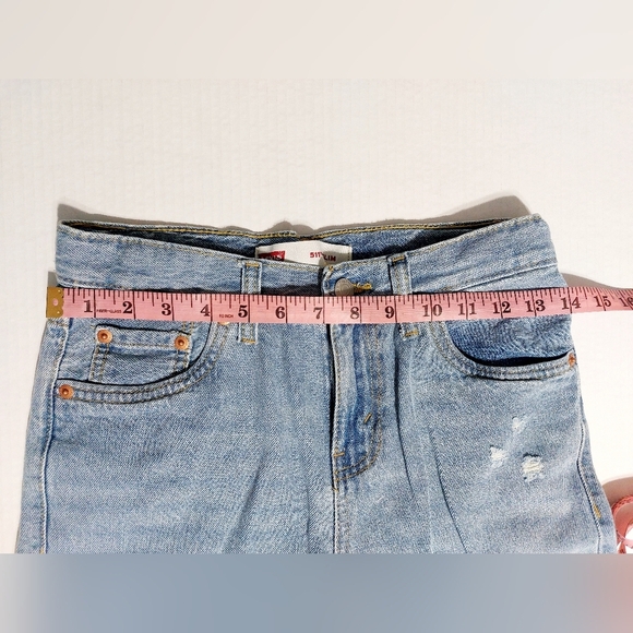 Distressed Levi Cut Off Design Denim Shorts Size Boys 12 Adjustable Waist - Picture 12 of 12